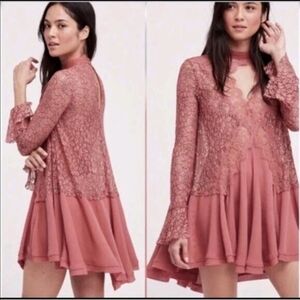 Free People Tell Tale Lace Dress, Mauve Pink, Small